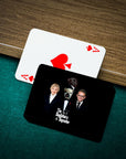 Personalized playing cards featuring custom pet portraits in "The Dogfathers & Dogmother" style.