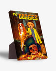 Personalized 'The Doggies' standing canvas featuring two pets in a pirate adventure scene with a skull and treasure.