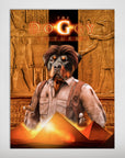 Personalized "The Doggy Returns" pet poster featuring a Rottweiler in an adventure movie style, with Egyptian hieroglyphs and pyramids.