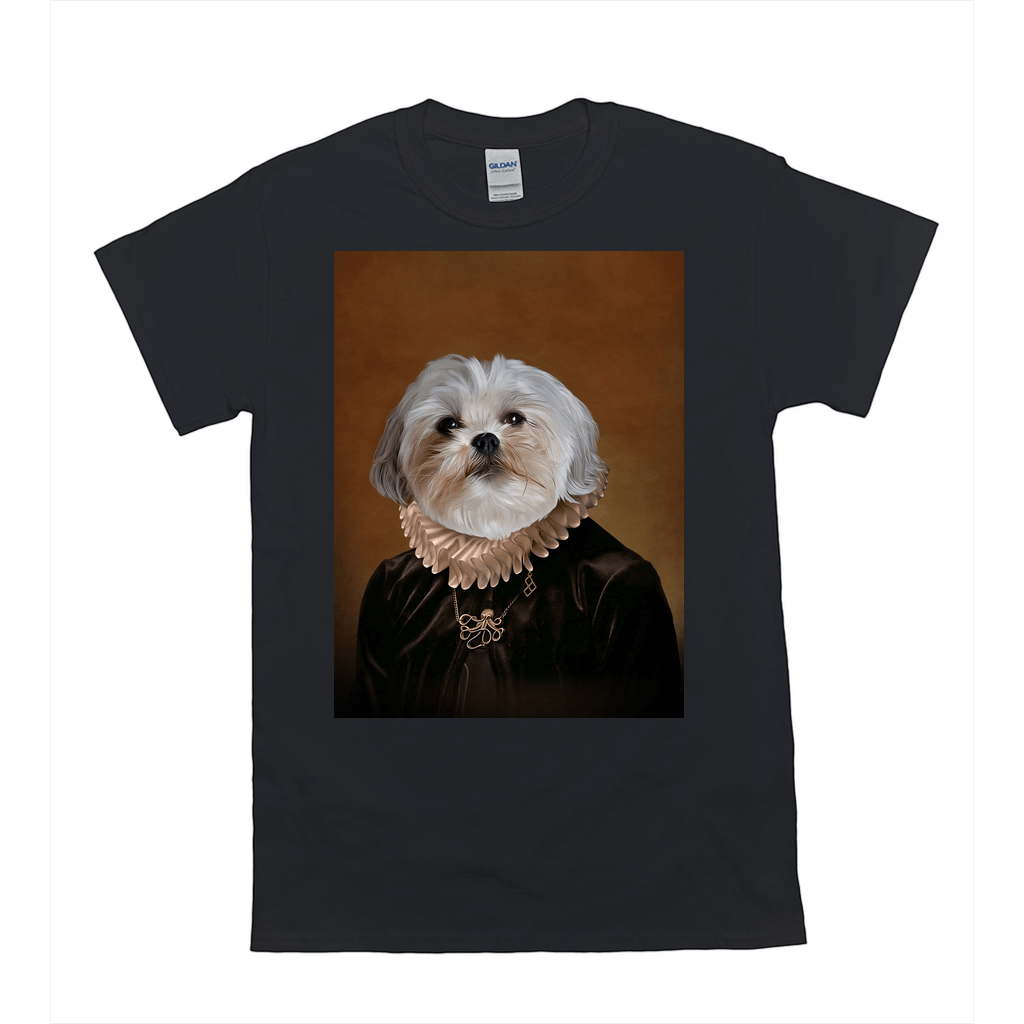 Black Gildan t-shirt featuring a personalized portrait of a Shih Tzu in a historical costume.