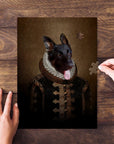 Personalized pet puzzle featuring a German Shepherd in a royal renaissance portrait style.
