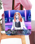 Personalized tote bag with a Cavalier King Charles Spaniel pet portrait as a female DJ.