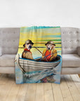 Personalized 2-pet blanket with dogs in a boat, "The Fishermen" renaissance portrait style.