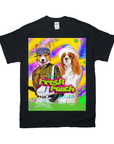 Black Gildan unisex t-shirt featuring a personalized "Fresh Pooch" design with two dogs in retro outfits.