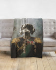 Custom personalized pet blanket featuring a Weimaraner dog in a royal renaissance general portrait.