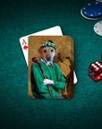 Personalized pet playing cards featuring a custom portrait of a Labrador dog dressed as a golfer.