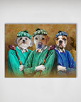 Personalized "The Golfers" poster featuring three pets dressed in golf attire and hats.