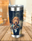 Personalized stainless steel tumbler with a custom renaissance-style portrait of a dog.