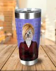 Personalized stainless steel tumbler with a custom portrait of a Shih Tzu dog as "The Karen" on a purple background.