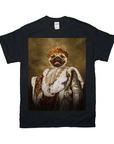 Black Gildan t-shirt with a personalized pug portrait in royal attire, featuring a crown and ornate robe.