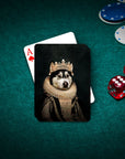 Personalized playing card featuring a husky pet portrait in a royal renaissance style, on a green felt table.
