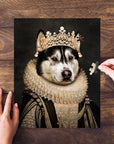 Personalized pet puzzle featuring a husky in a renaissance royal portrait as the Lady of Pearls.
