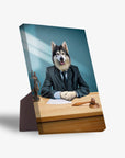 Personalized 'The Lawyer' standing canvas featuring a husky pet in a suit at a desk with a gavel.