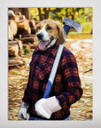 Personalized 'Lumberjack' pet poster featuring a beagle in a red plaid shirt, holding an axe.