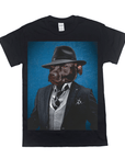 Black Gildan t-shirt with a personalized "Mobster" pet design featuring a dog in a suit and fedora.