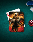 Custom 'Mummy' personalized playing card featuring a dog portrait on a fiery background with poker chips and dice.