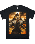 Black Gildan t-shirt with a personalized "Mummy" dog design, featuring a dog's head on an ancient warrior body.