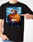 Black Gildan t-shirt with a personalized graphic of a beagle in a carved pumpkin.