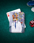 Custom playing cards featuring a personalized Corgi pet portrait as a pharmacist.