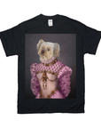 Black Gildan t-shirt featuring a personalized portrait of a dog in a pink princess gown.