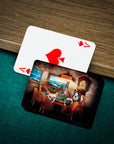 Personalized playing cards featuring five pets in a poker game, with an Ace of Spades card.