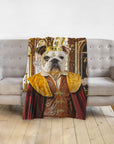Personalized pet blanket with a bulldog in a royal renaissance portrait.