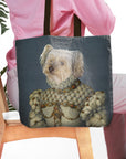 Personalized 'Princess' tote bag with a custom royal renaissance portrait of a white dog.