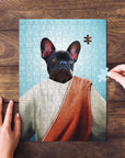 Personalized 'The Prophet' pet puzzle featuring a black French Bulldog in a renaissance-style portrait.