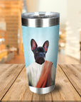Personalized stainless steel tumbler with a custom pet portrait of a black French Bulldog in a prophet-style robe.