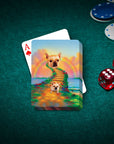 Custom 'Rainbow Bridge' personalized playing cards featuring two French Bulldog pet portraits.