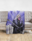 Personalized pet blanket with a custom dog portrait as a rocker playing electric guitar.