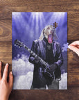 Personalized 'The Rocker' pet puzzle featuring a dog's head on a rock star playing guitar.