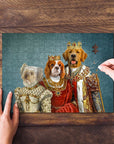 Personalized 'Royal Family' custom 3-pet portrait puzzle with dogs in renaissance attire.