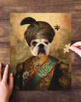 Personalized pet puzzle featuring a French Bulldog in a custom Sultan royal renaissance portrait.