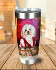 Personalized stainless steel tumbler with a custom pet portrait of a Shih Tzu dog as a tarot reader.