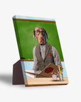 Personalized pet standing canvas featuring a brown dog dressed as a teacher, with a green chalkboard background.