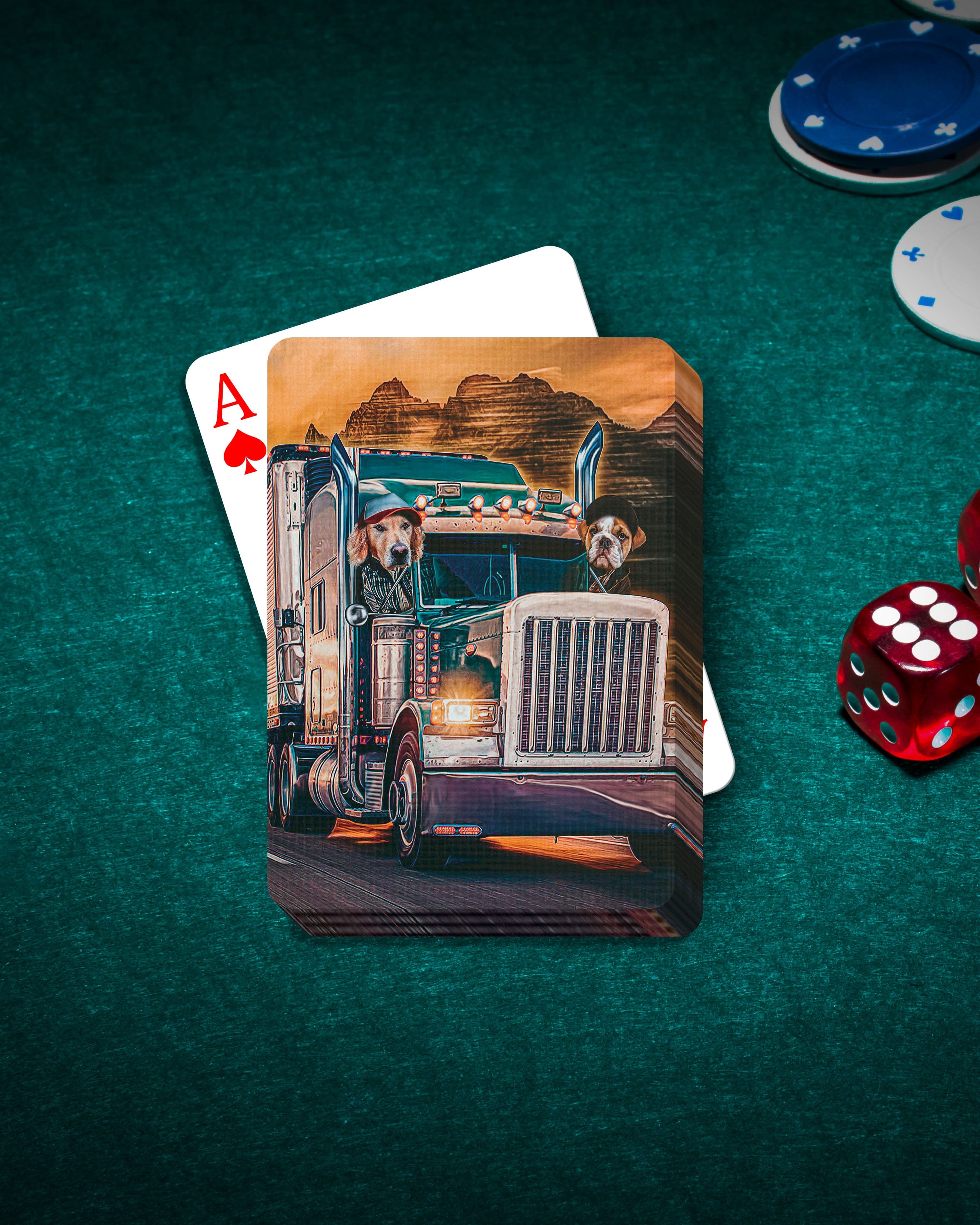 Personalized playing cards featuring two pets in a custom trucker portrait design.