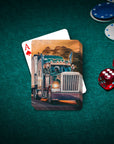 Personalized playing cards featuring three pets in a custom "Truckers" cartoon portrait design.