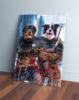 Personalized 'Viking Warriors' canvas featuring a Rottweiler and Border Collie in detailed warrior costumes.