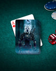 Personalized Witcher Doggo playing cards featuring a white dog in fantasy armor.