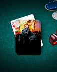 Personalized 'Wolverine Dog' playing card featuring a bulldog in a superhero suit with an explosion background.