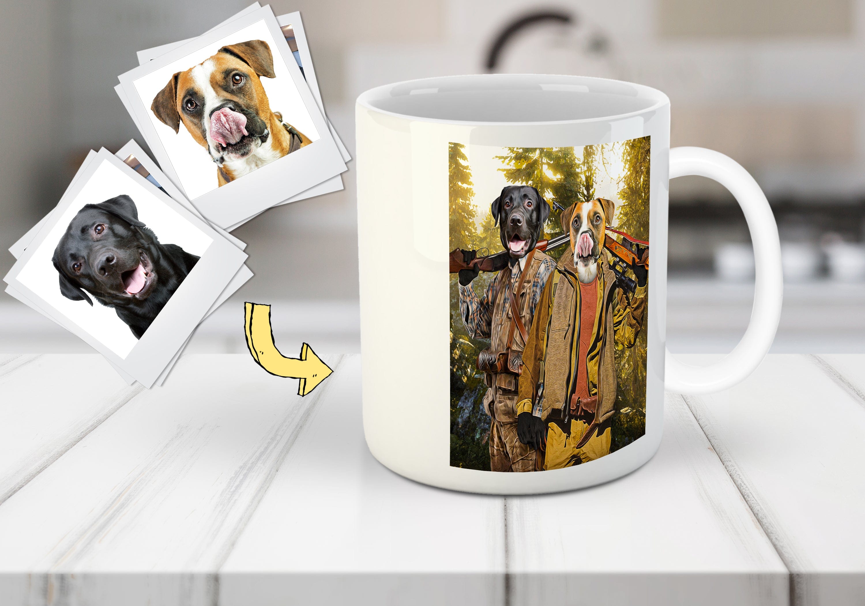 Taza personalizada para 2 mascotas &#39;Los Cazadores&#39;