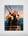 Personalized 'Titanic Doggos' poster featuring two pets, a Corgi and a Cavalier King Charles Spaniel, on a ship.