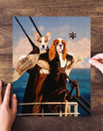 Personalized 2 pet puzzle featuring dogs in a Titanic-themed renaissance portrait style.