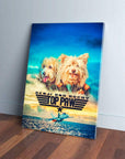 Personalized 'Top Paw' canvas featuring two dogs in pilot uniforms against a blue sky and ocean.