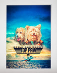 Personalized Top Paw poster featuring two dogs in pilot uniforms against a cloudy sky with a jet.
