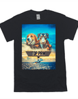 Black Gildan t-shirt with a "Top Paw" design featuring two dogs in pilot gear over an ocean scene.