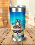 Personalized stainless steel tumbler with a custom dog portrait in a "Top Paw" pilot design.