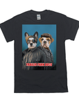 Black Gildan t-shirt with a "Trailer Park Dogs" graphic featuring two pets dressed as characters.