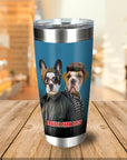 Personalized stainless steel tumbler with two dogs in "Trailer Park Dogs" cartoon style.